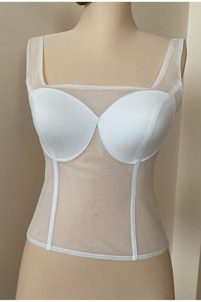 MODA Ecru Transparent Square Neck Strap Corset - Ready Size for Wedding Dress