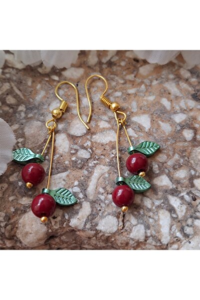 azra takı tasarım El Yapımı Kadın ,etnik, Bohem Uzun Kiraz ,bordo Küpe.