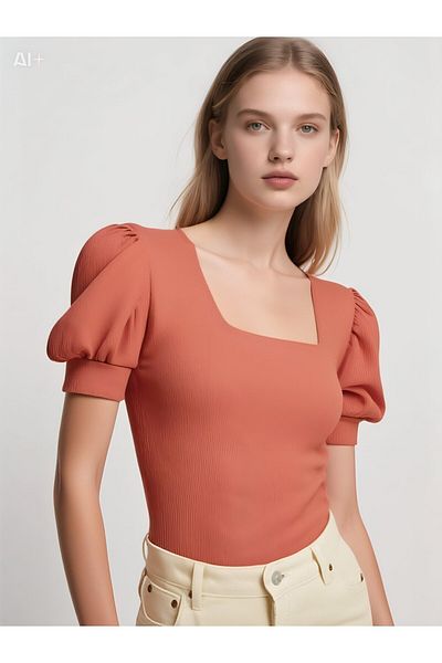 hazelin Γυναικεία πλεκτή μπλούζα Dusty Rose Square Neck Hzl22w-bd 104091