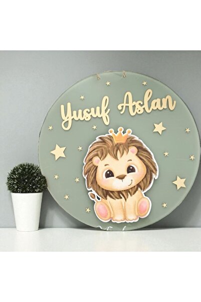 Güler Kaligrafi KİŞİYE ÖZEL ASLAN FİGÜRLÜ YENİ DOĞAN BEBEK KAPI VE DUVAR SÜSÜ...