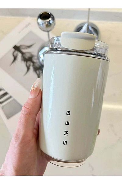 SMEG كوب قهوة للسفر، كوب مشروبات معزول بسعة 240 مل مع غطاء مانع للتسرب، كوب قهوة يدوم طويلاً
