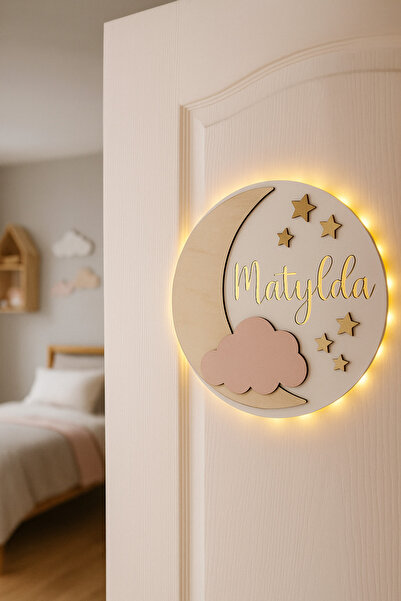 ARSERGROUP İsme Özel Işıklı Bebek Ve Çocuk Odası Ahşap Harf Kapı Süsü Isimlik...