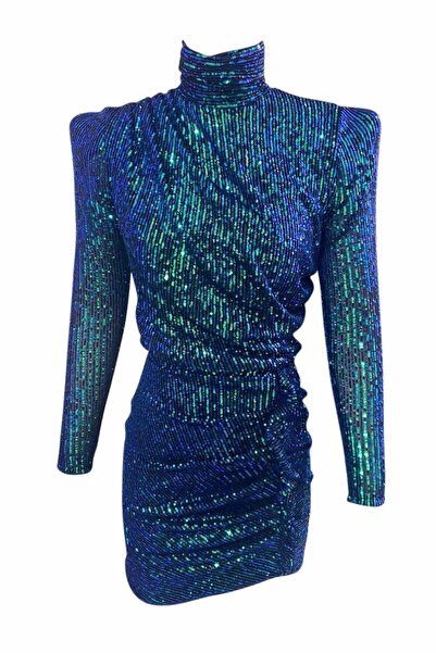 ElifNaz Yeşil Lacivert Payetli Elbise