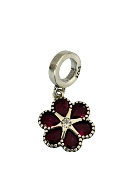 Fubena Kırmızı Papatya Gümüş Charm