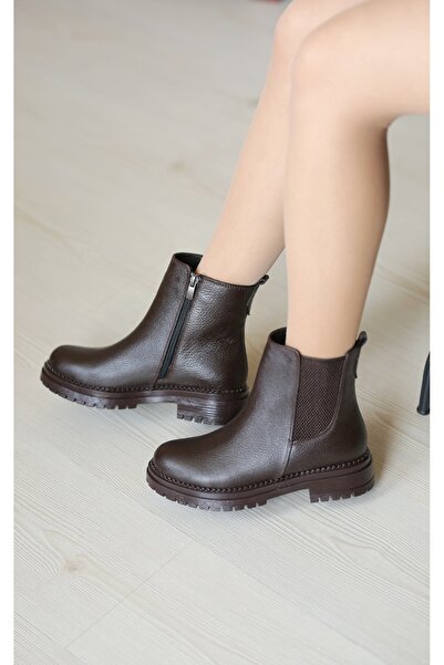 EREN SHOES BAG (СЕУЛ) Коричневі боти з натуральної шкіри з гумовими деталями та застібкою-блискавкою, ортопедичні, з натуральної шкіри