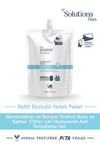 The Purest Solutions Gel de curățare hidratant și reparare barieră (piele uscată-mixtă) Pachet de înlocuire ecologic 400 ml
