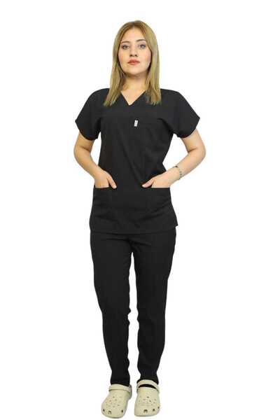 nutrix Черен дамски комплект униформа за медицински сестри и лекари с еластич...