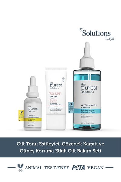 The Purest Solutions Set de îngrijire a pielii cu egalizare a nuanței pielii, anti-pori și protecție solară
