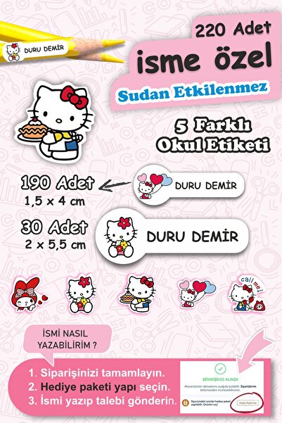 Grafikup 220 Adet İsme Özel Okul Etiketi - Kalem Defter Suluk Özel Kesimli Et...