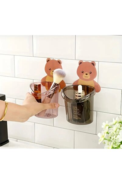 ARVALE Set of 3 Bear Figured Toothbrush Holders | Adhesive Wall Sticking Bathroom Organizer