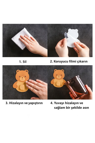 ARVALE Set of 3 Bear Figured Toothbrush Holders | Adhesive Wall Sticking Bathroom Organizer