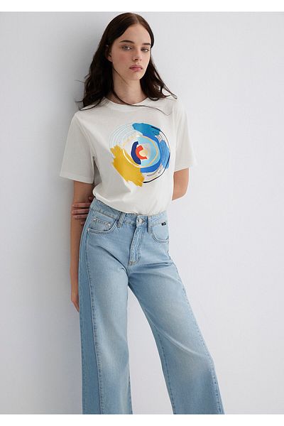 Mavi Tricou alb cu imprimeu Nazar Boncuğu Regular Fit / Normal Cut 1613450-70057