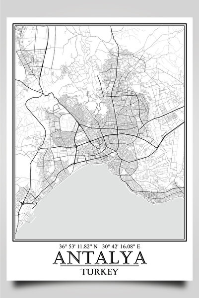 HariTasarım Antalya Şehir Haritası Çerçevesiz Poster