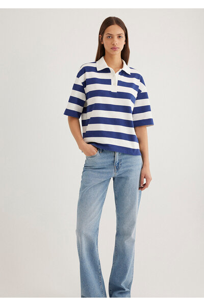 Mavi Navy Blue Striped White Polo T-Shirt Regular Fit 1613507 -90801