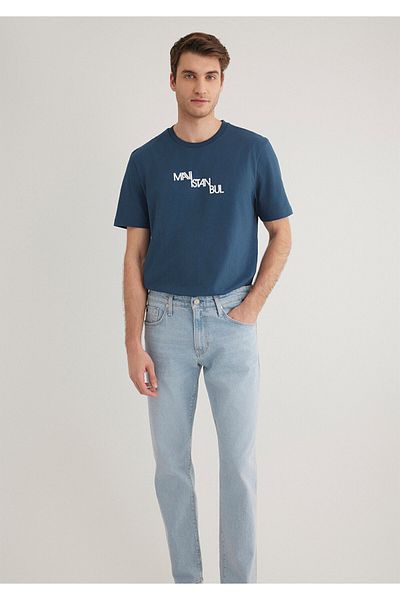 Mavi Marineblaues T-Shirt mit Istanbul-Aufdruck, reguläre Passform 0612274 -80705