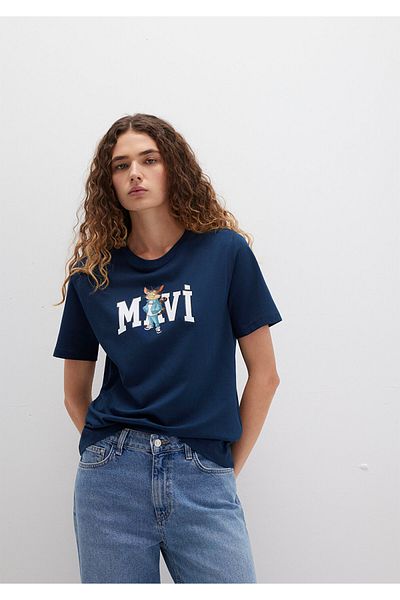 Mavi Μπλουζάκι με λογότυπο Cat με στάμπα Navy Blue Regular Fit 1613282 -82454