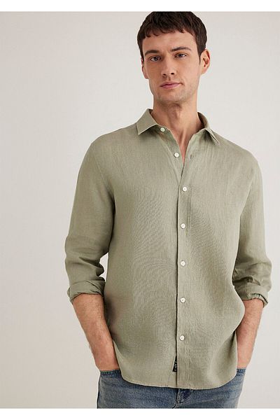 Mavi Зелена ленена риза Slim Fit / Slim Cut 0211466-71481