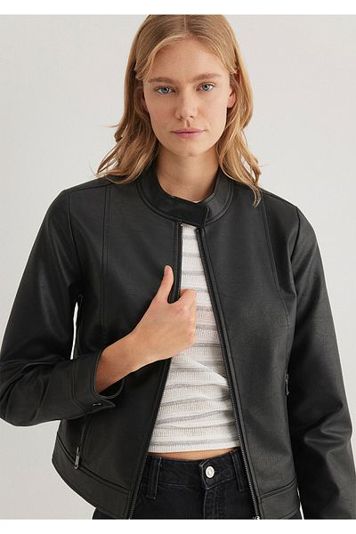Mavi Jachetă neagră din piele artificială 1110598 -900