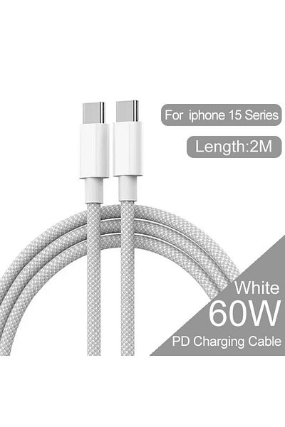Choice كابل شحن سريع USB C إلى Type C PD 60 واط للهواتف المحمولة بطول 2 متر لأجهزة iPhone 15 وAndroid