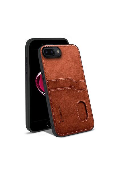 Zebana Apple iPhone 8 Plus Compatible Case Luxury Leather Case with Card Holder Brown