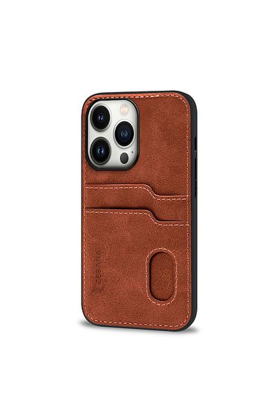 Zebana Apple iPhone 12 Pro Compatible Case Luxury Leather Case with Card Holder Brown