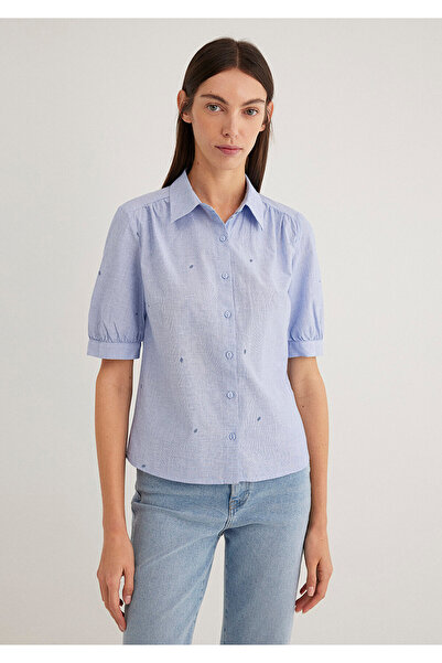 Mavi Mini Çiçek Baskılı Gömlek Slim Fit / Dar Kesim 1210060-87734