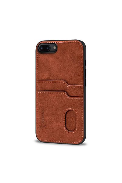 Zebana Apple iPhone 8 Plus Compatible Case Luxury Leather Case with Card Holder Brown