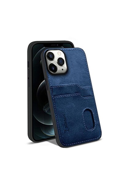Zebana Apple iPhone 11 Pro Max Uyumlu Kılıf Kartlıklı Lüx Deri Kılıf Lacivert