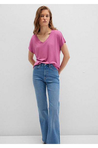 Mavi Tricou vascos roz cu decolteu in V - Crop normal167714-70955