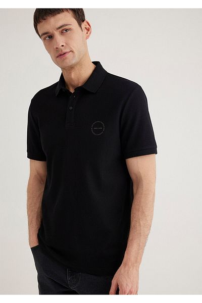 Mavi Strukturiertes schwarzes Polo-T-Shirt Slim Fit / Slim Fit 0610305 -900