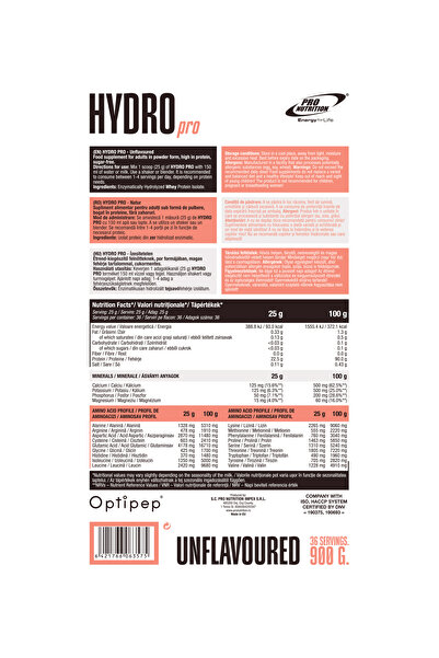 Pro Nutrition Hydro Pro - hydrolyzed whey +86% protein, Unflavored, 900G