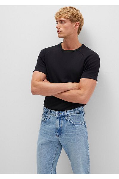 Mavi Schwarzes tailliertes T-Shirt mit Rippenmuster -06605902