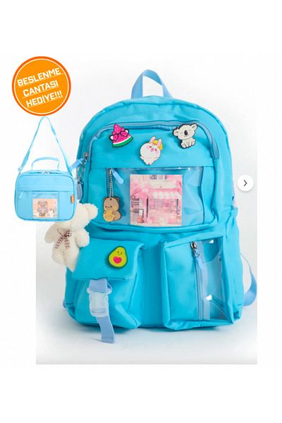 Minga London Kawaii Korean Style Plush and Nutrition Gifted and (Without Badge) School Backpack Blue -Minga London