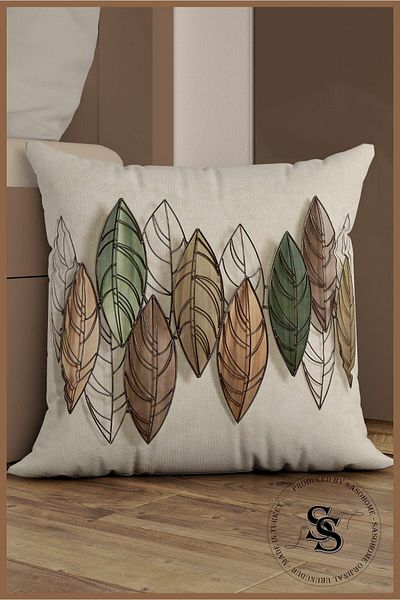 SasoHome 43x43 cm 3D дигитално отпечатана декоративна възглавница - калъфка за възглавница с шарка на цветни листа на кремав фон