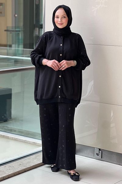 Ghisa Modal Suit with Small Stone Embroidered Snap Trousers