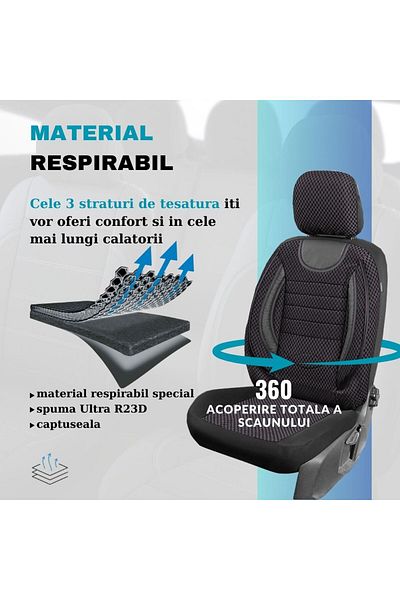SMARTIC Huse scaune auto, City, 11 piese, compatibile airbag, rabatabile, 3 straturi de material