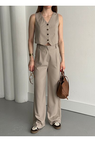 My Blog Bézs színű Lynda mellény nadrág szett - 8479