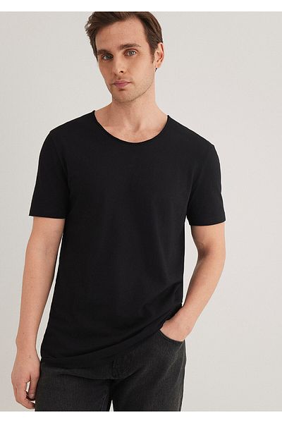 Mavi Schwarzes T-Shirt mit Kragen und tailliertem Schnitt 064019 -20933