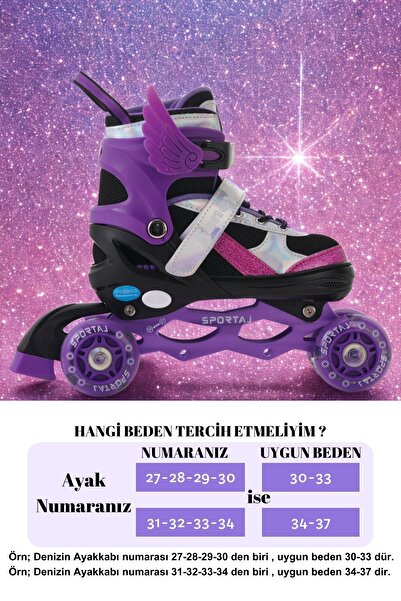 Sportaj Angel Wings Lighted Children's Skates and Knee Pads Set Silicone Wheel Adjustable Skates with Bag Purple