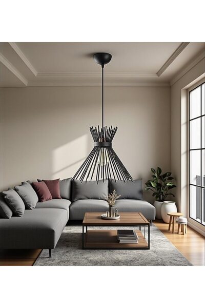 Genel Markalar Büyük Kirpi Retro Siyah Renk Modern Hol - Mutfak Tekli Avize