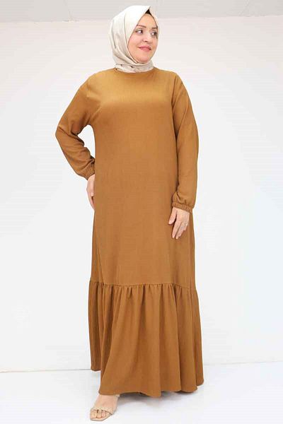 Eslina 32024 Plus Size Ruffled Wrap Dress - Tan