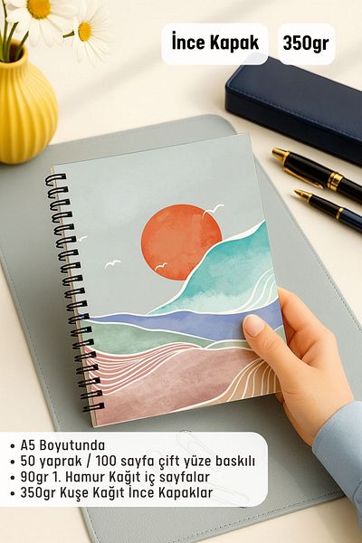 Eldesen Tasarım Set of 2 Unlined Notebooks, A5 Size 50 Sheets 100 Pages Set of 2, Boholu