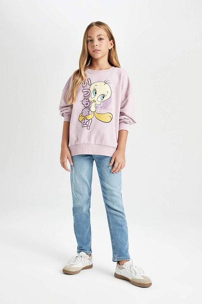 DeFacto Girl's Looney Tunes Printed Oversize Wide Fit Crew Neck Sweatshirt D2983A824Au