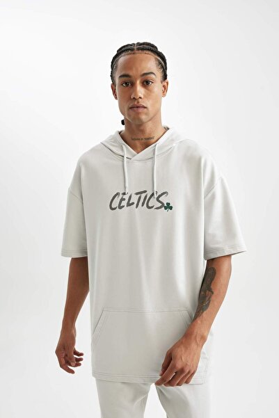 DeFacto NBA Boston Celtics Oversize-T-Shirt mit Kapuze – Rückendruck, kurze Ärmel 3155846