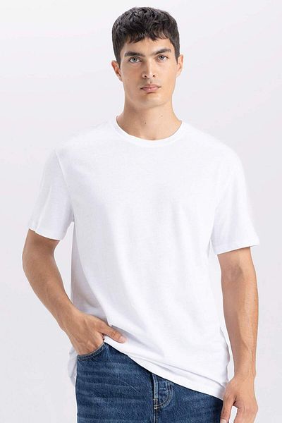 DeFacto 100% Cotton New Regular Fit Crew Neck Basic Plain Short Sleeve T-Shirt E1090Axns