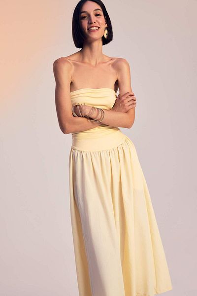 DeFacto Strapless Poplin Midi Dress F7247Ax25Sm