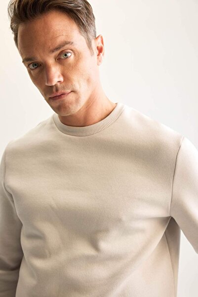 DeFacto 3 İplik Pamuklu Şardonlu İçi Polarlı Regular Fit Bisiklet Yaka Kalın Sweatshirt D7876AXNS