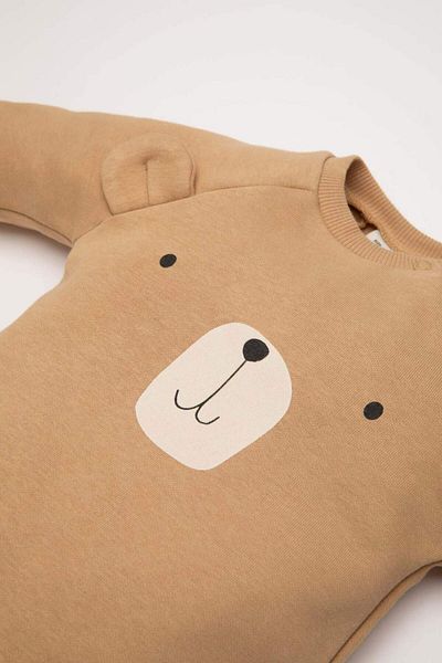 DeFacto Beigefarbener Langarm-Overall für Babys – Tiermuster, Knöpfe und Druckknöpfe D6021a524wn