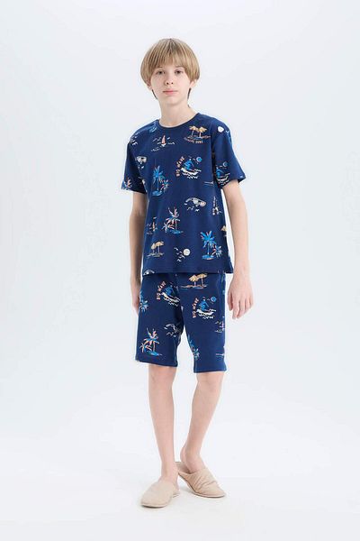 DeFacto Set pijamale pentru băieți, cu model, cu mâneci scurte, pantaloni scurți D9992A825SM