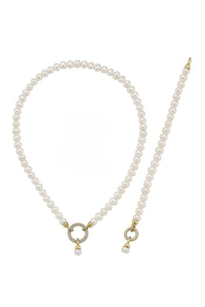 Birinci1926 14 Ayar Altın Halka Kilitli Doğal Inci Kolye Bileklik Ikili Set